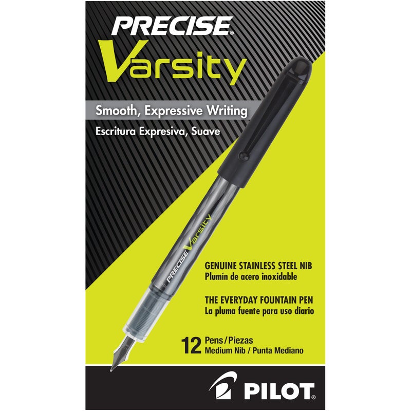 PILOT Precise Varsity Pre-Filled Fountain Pens, Medium Point Stainless Steel Nib, Blue Ink, 12-Pack (90011) - Image 5